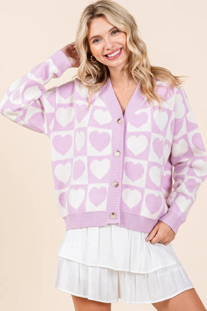 Mittoshop Checkered Heart Button Down Cardigan - Fashorio