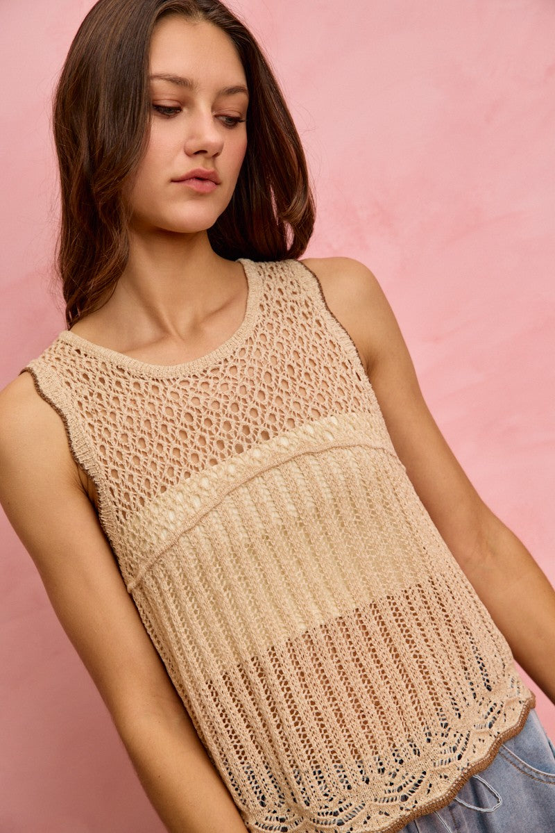 Side view of lightweight sweater vest