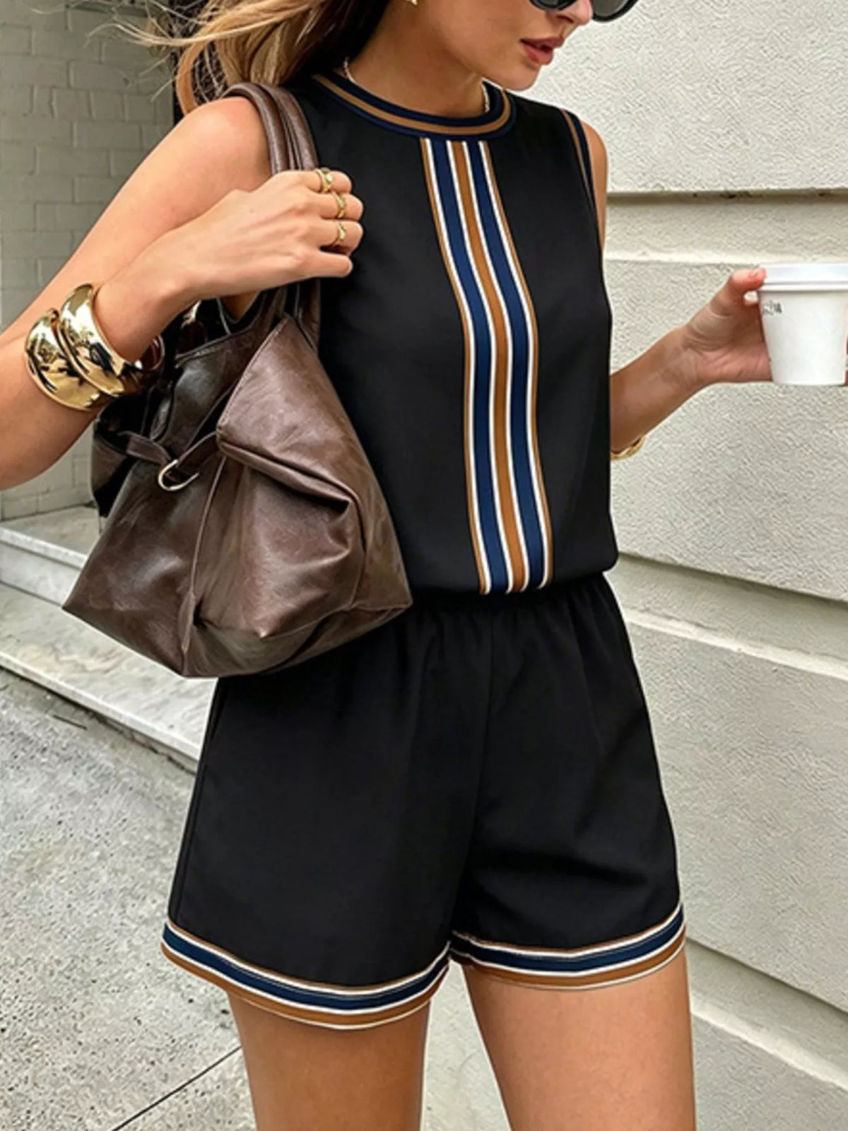 Coordinated striped set full outfit styling