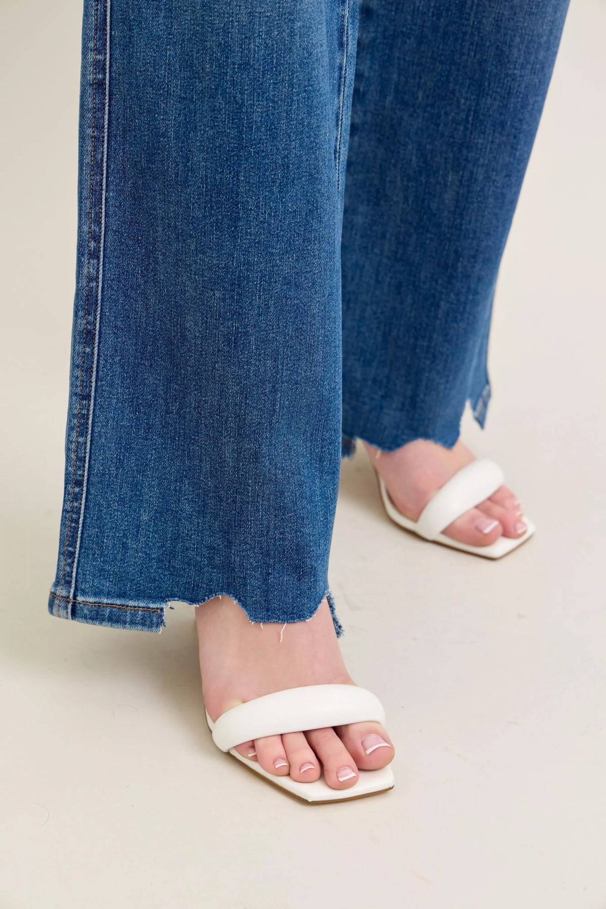 Distressed wide leg jeans side view