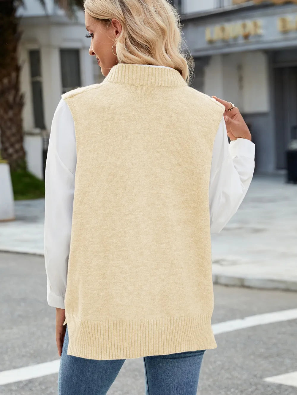 Cable Knit V Neck Sweater Vest in Gray view 18