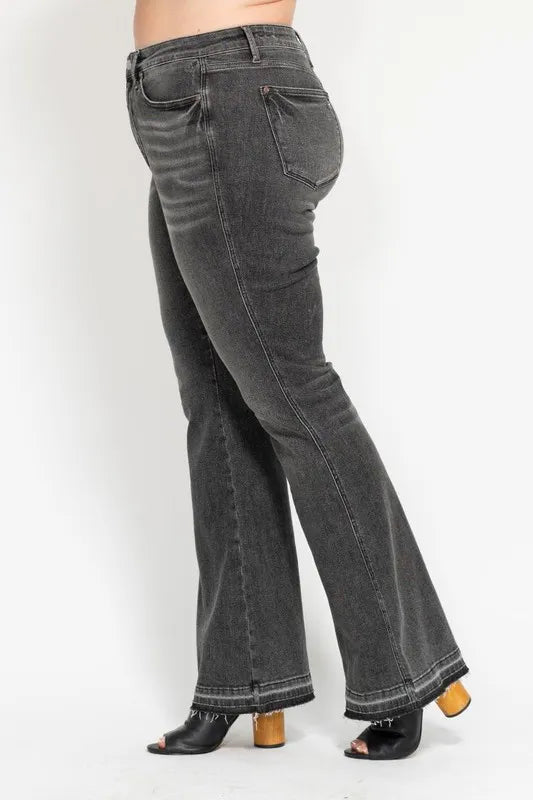 Judy Blue Mid Rise Release Hem Gray Flare Jeans, view 13