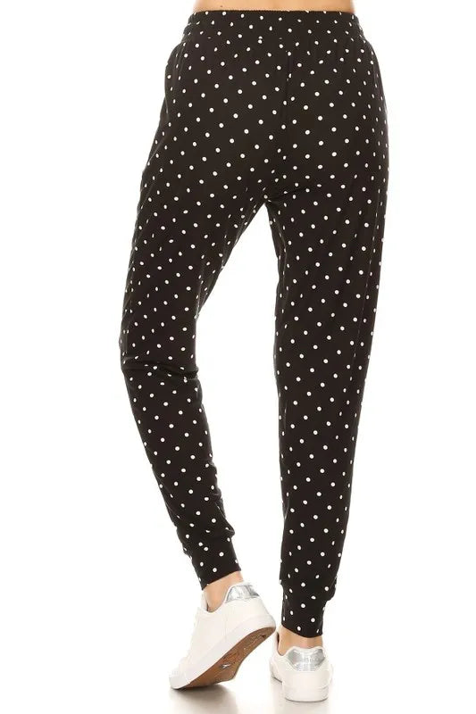 Leggings Depot Full Size Buttery Soft Polka Dot Joggers with Drawstring Plus Size - Fashorio