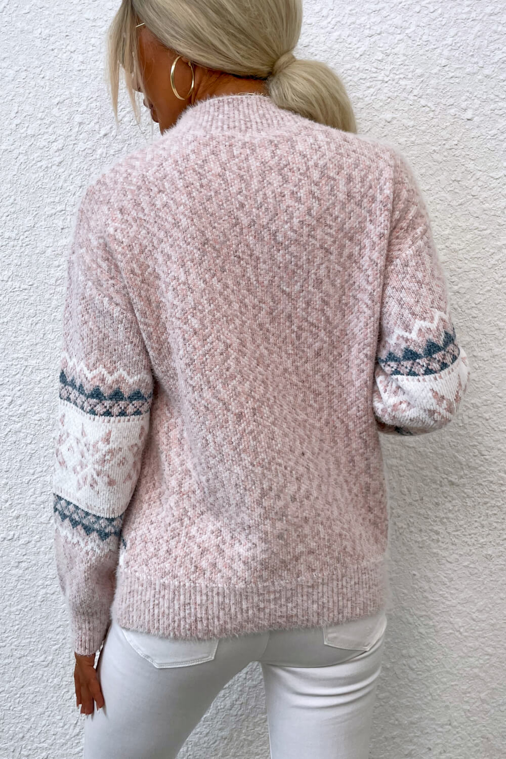 Snowflake Pattern Mock Neck Sweater - Fashorio