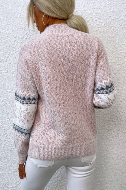 Snowflake Pattern Mock Neck Sweater - Fashorio