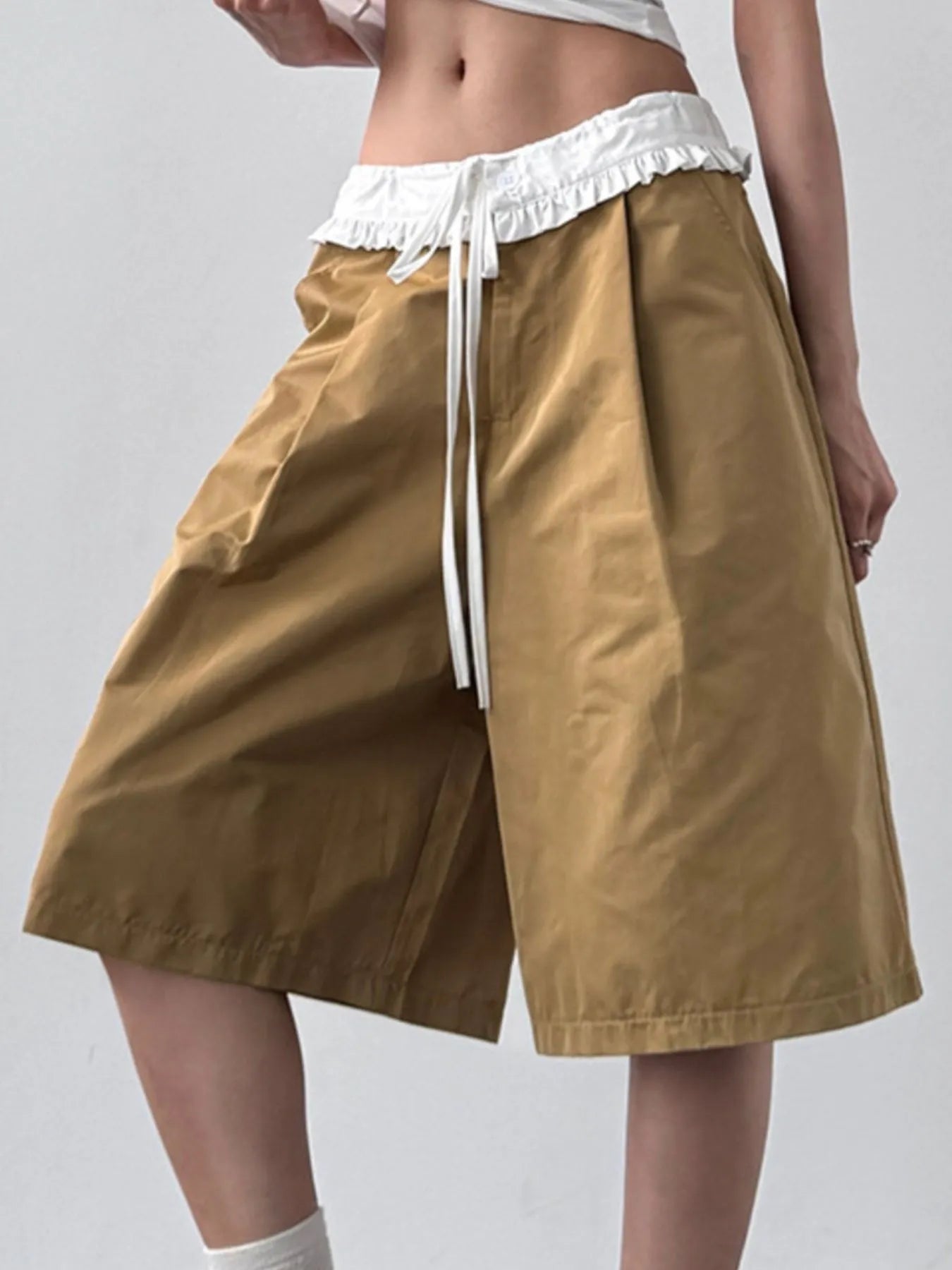 Contrast Waistband Wide-Leg Shorts - Fashorio