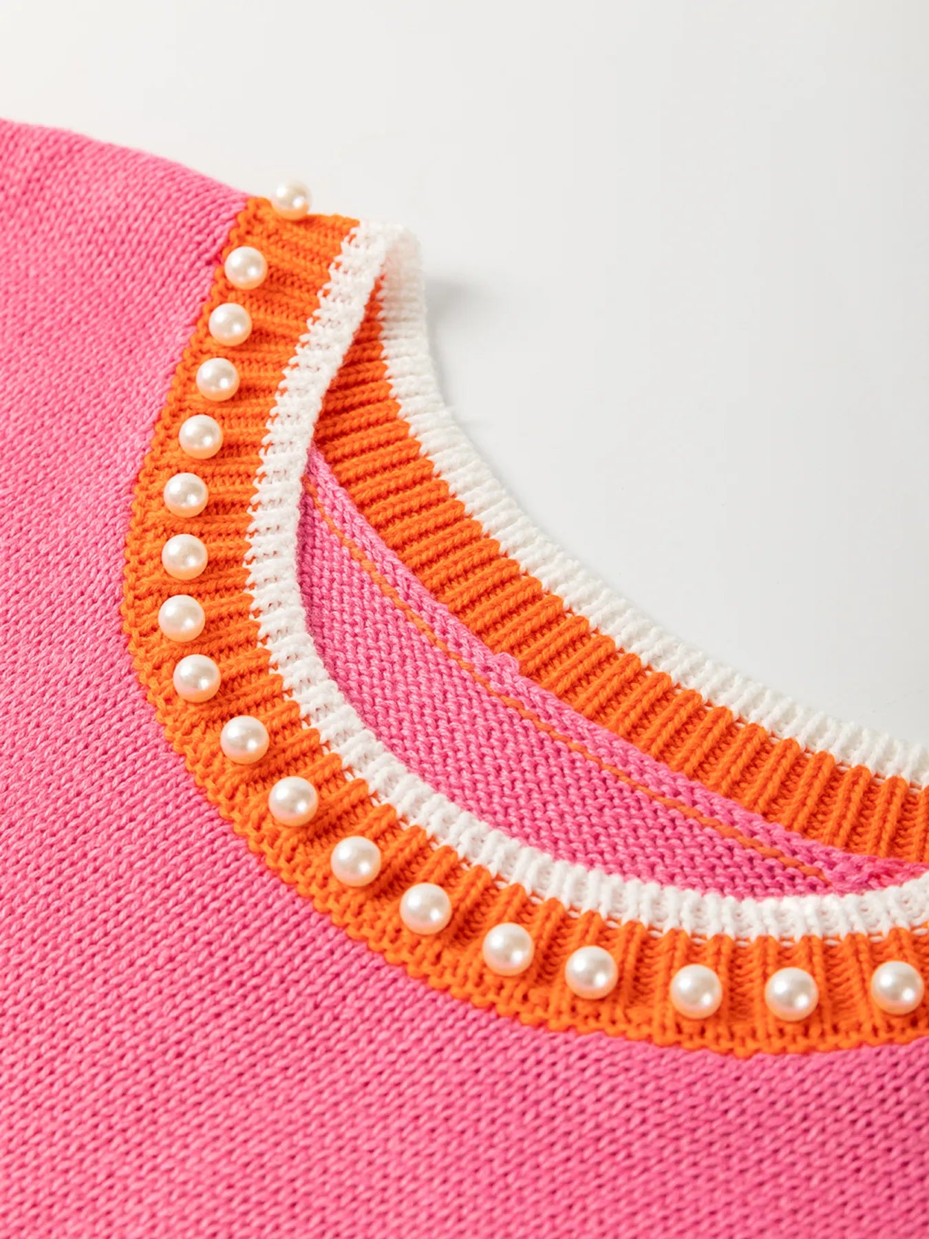 Contrast Trim Pearl Detail Sweater Tank Top - Fashorio