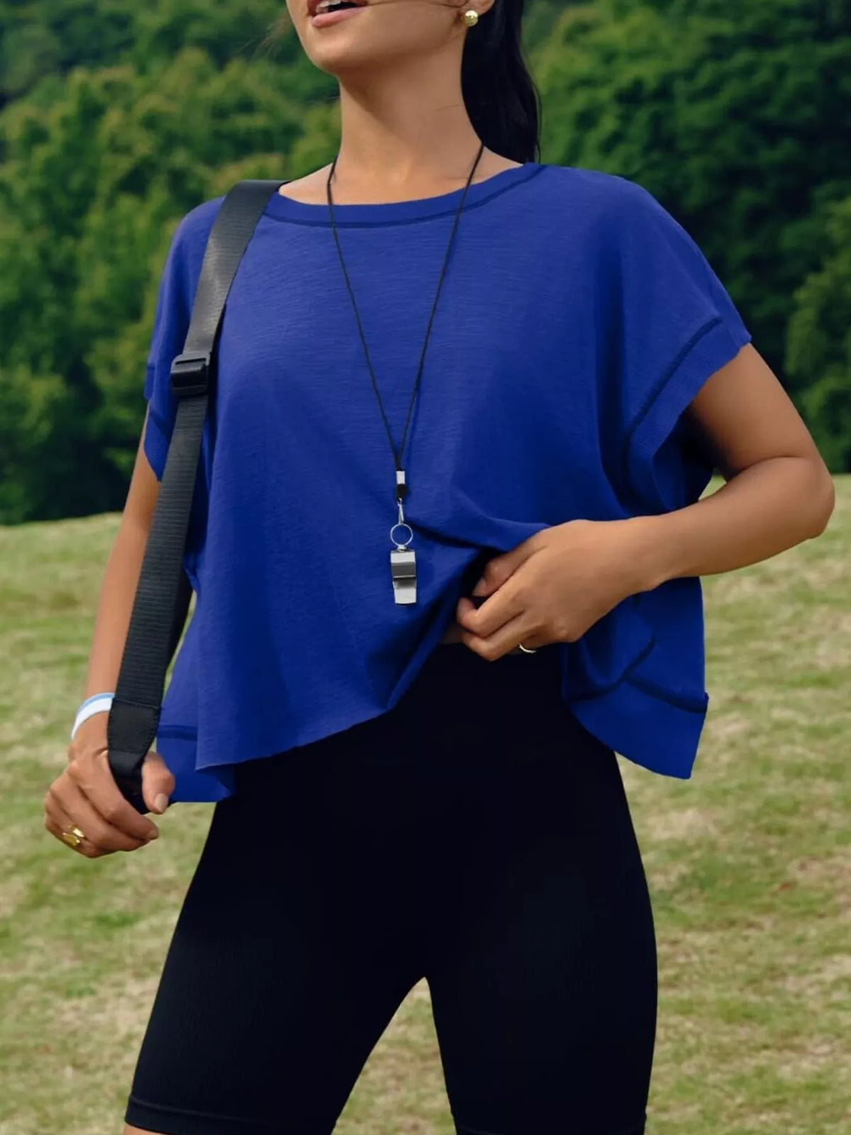 White cutout crisscross back short sleeve t shirt styled view