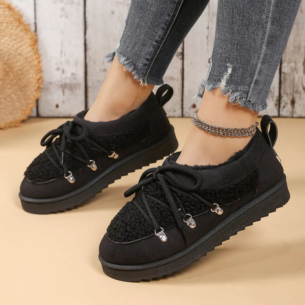 Lace Up Round Toe Platform Ankle Boots side profile