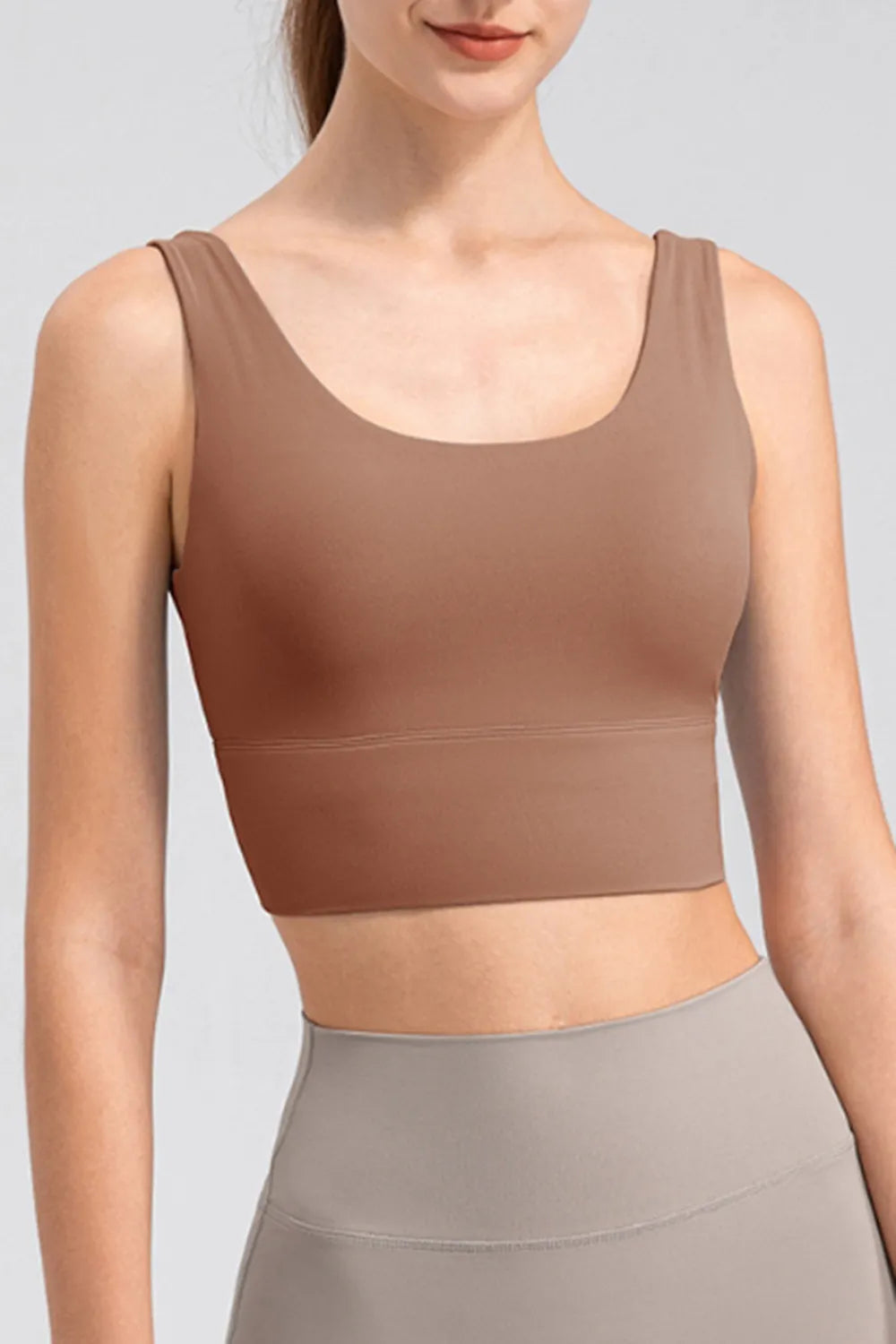 Scoop Neck Wide Strap Active Tank Caramel - Fashorio