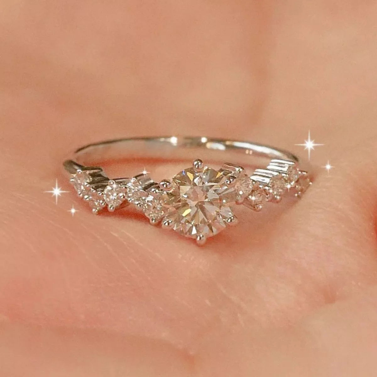 Two carat sterling silver moissanite ring full length view