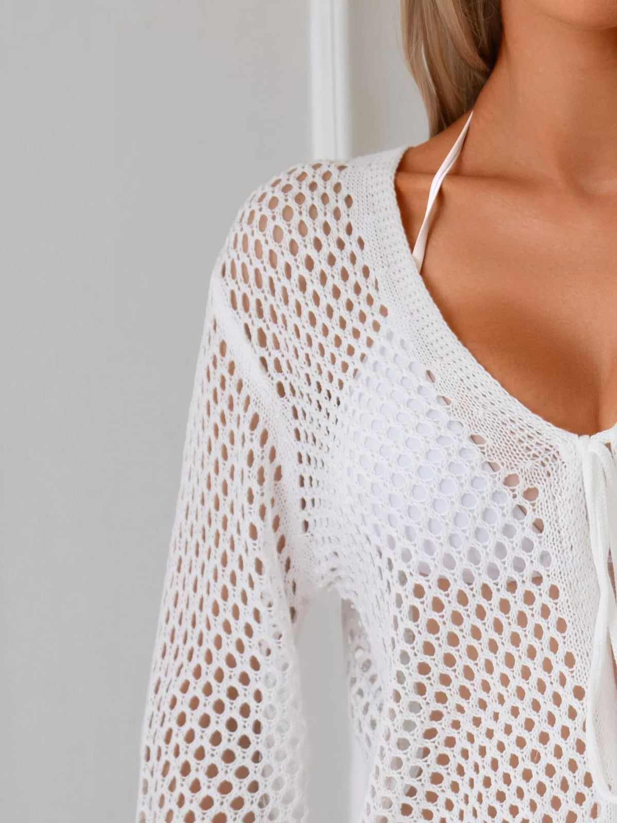 Crochet tie front top side view