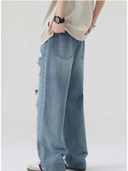 Men's Full Size Distressed Wide Leg Jeans Plus Size - Fashorio