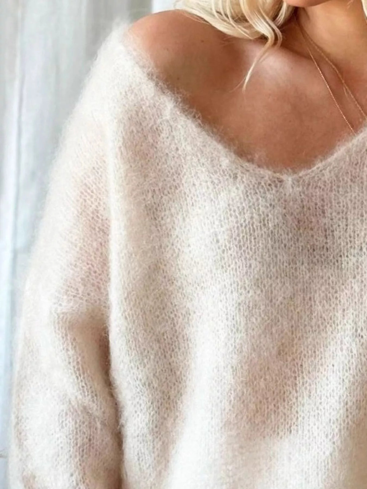 v neck dropped shoulder sweater side view