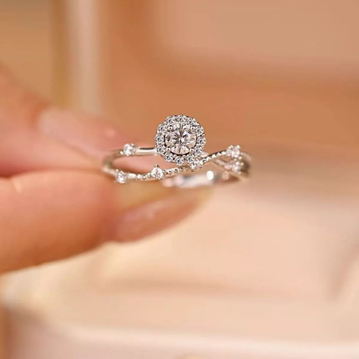 Sterling silver moissanite layered ring styled view