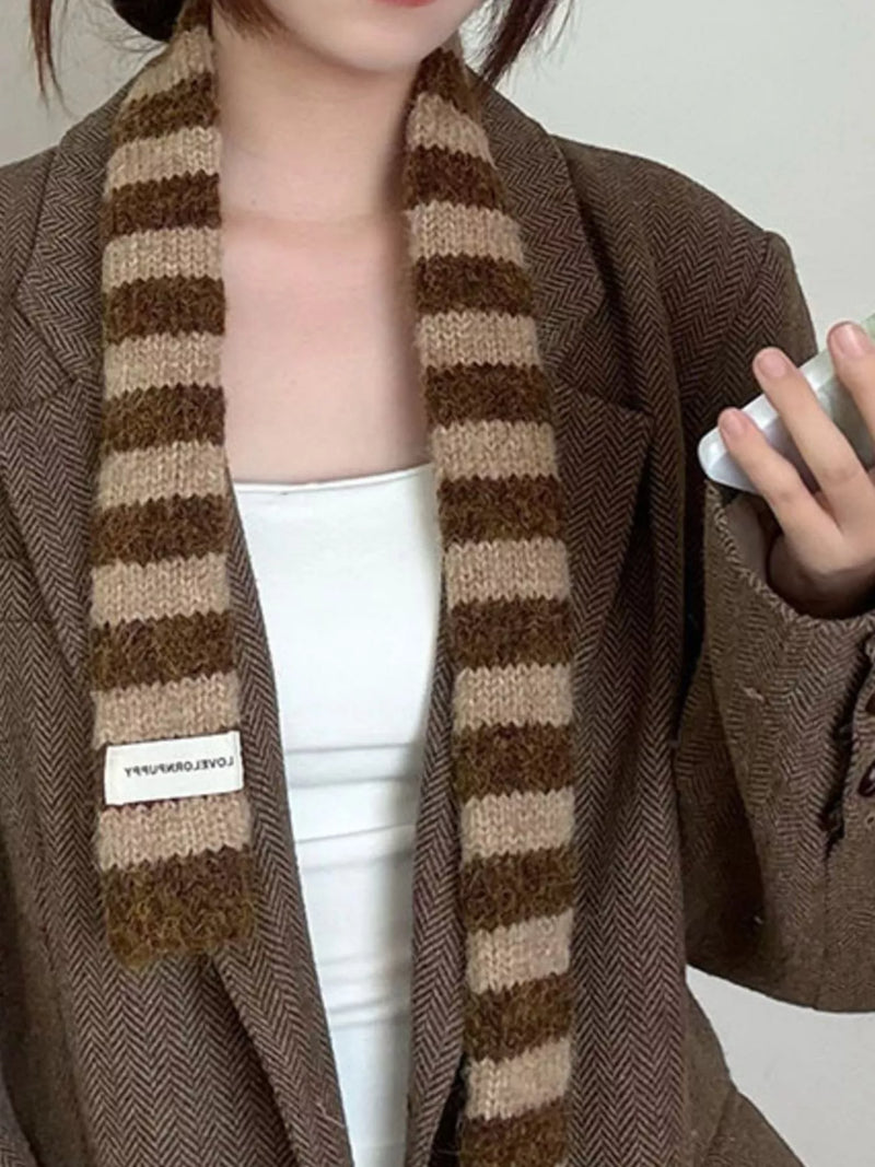 Striped knitted warm scarf front view