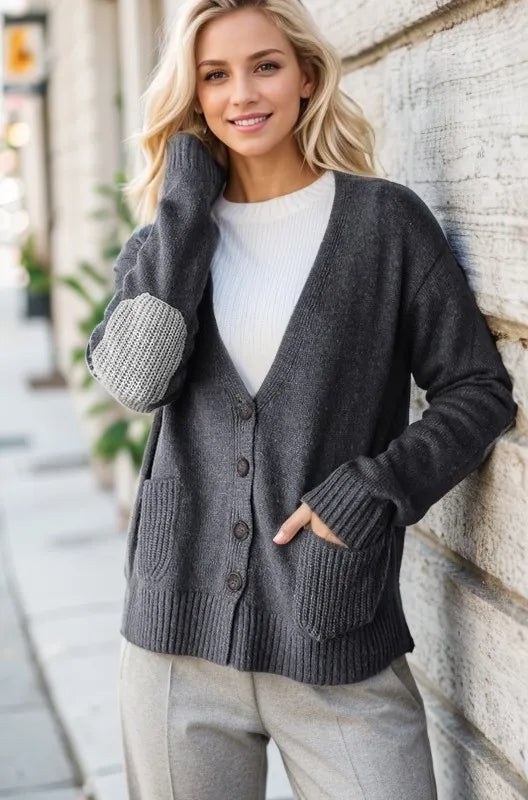 Heimish Full Size Long Sleeve V Neck Button Down Cardigan - Fashorio