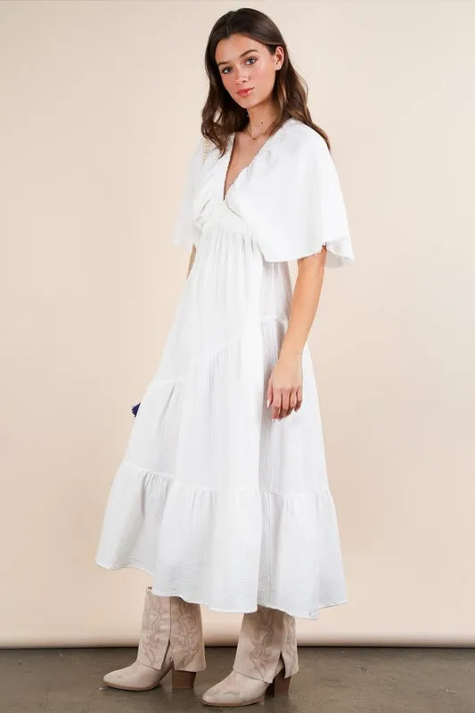 Mineral Washed Elastic Neck Detail Midi Dress detail
