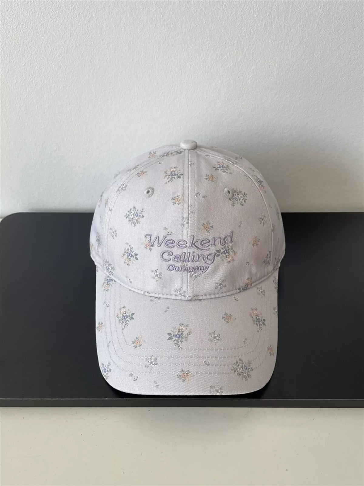 floral embroidered baseball cap full length view