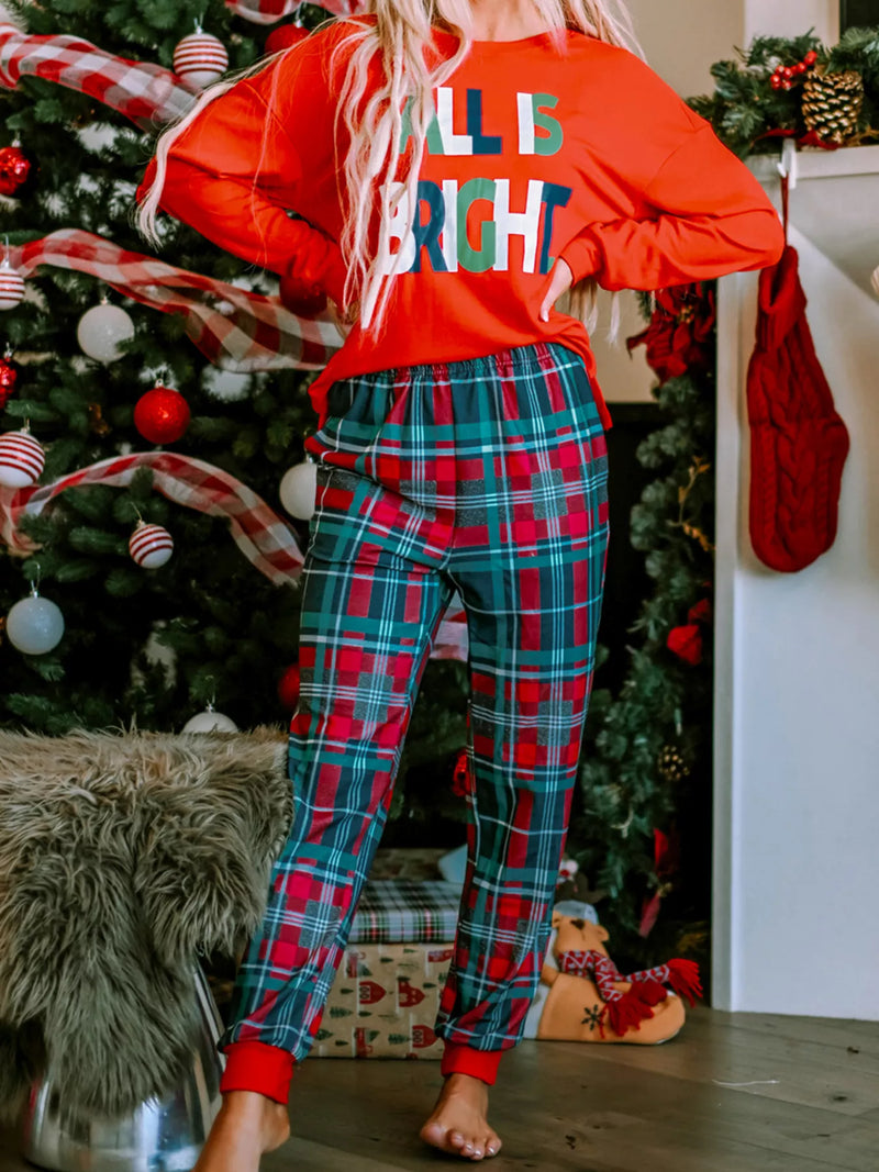 Christmas plaid pajama two piece set front view