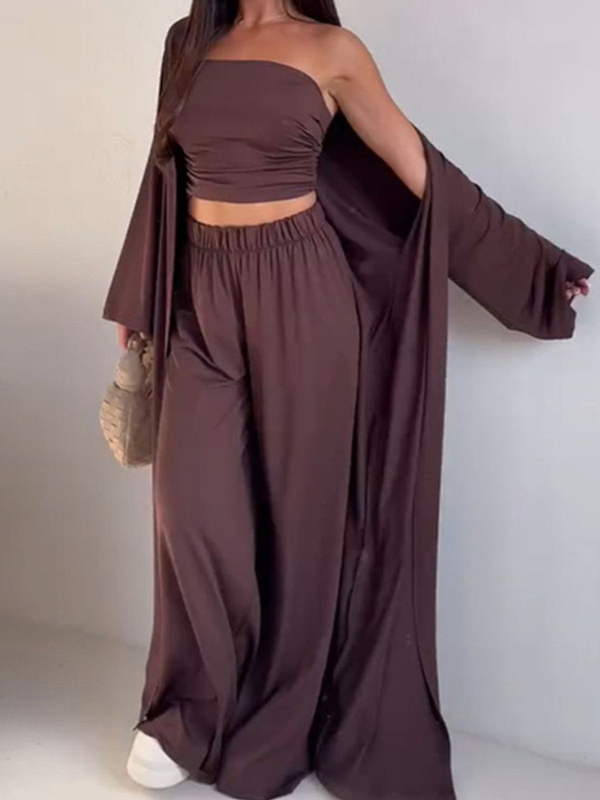 Tube Top Cardigan and Pants Three Piece Set, view 9