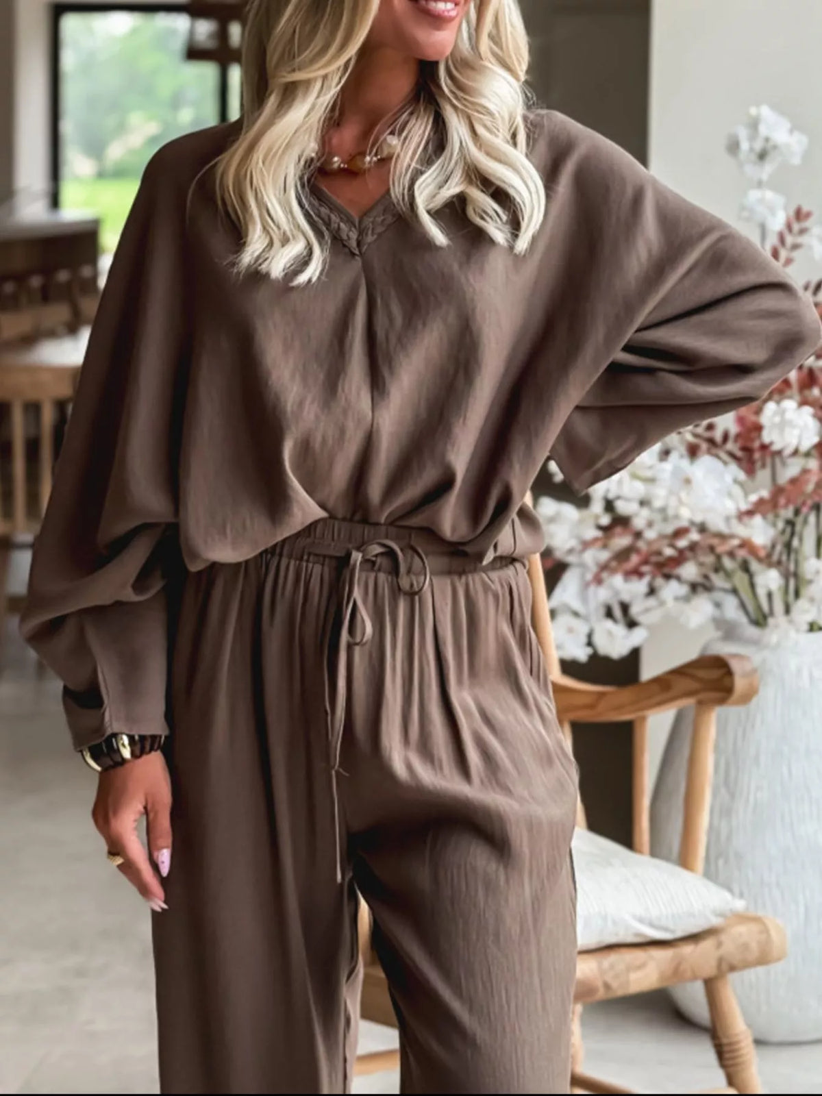 Brown braided two piece set full look