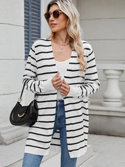 Striped Open Front Cardigan with Relaxed Fit - Fashorio