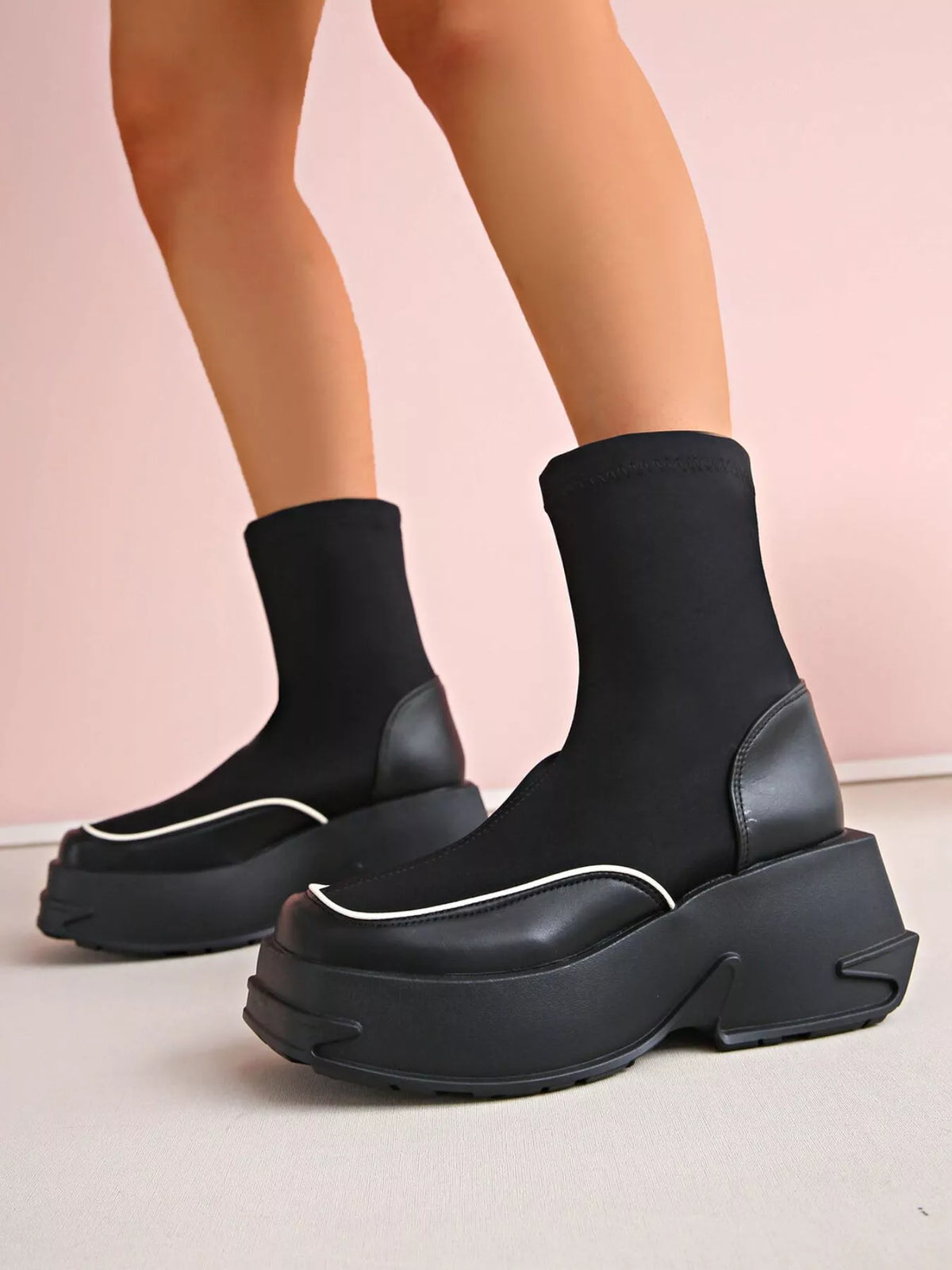 Round toe platform boots front view