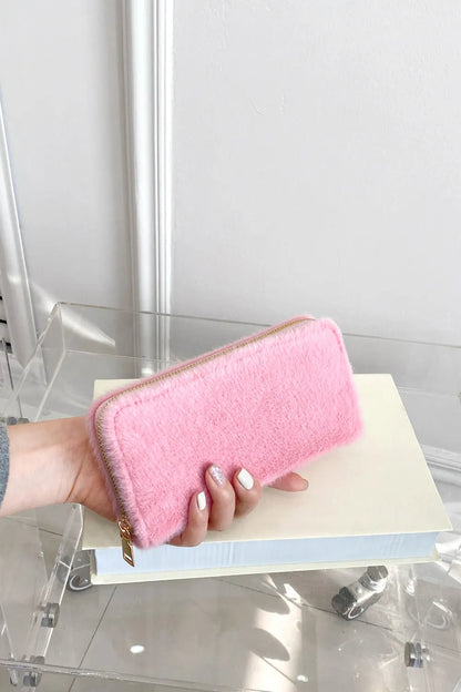 Solid Color Fluff Rectangle Wallet - Fashorio