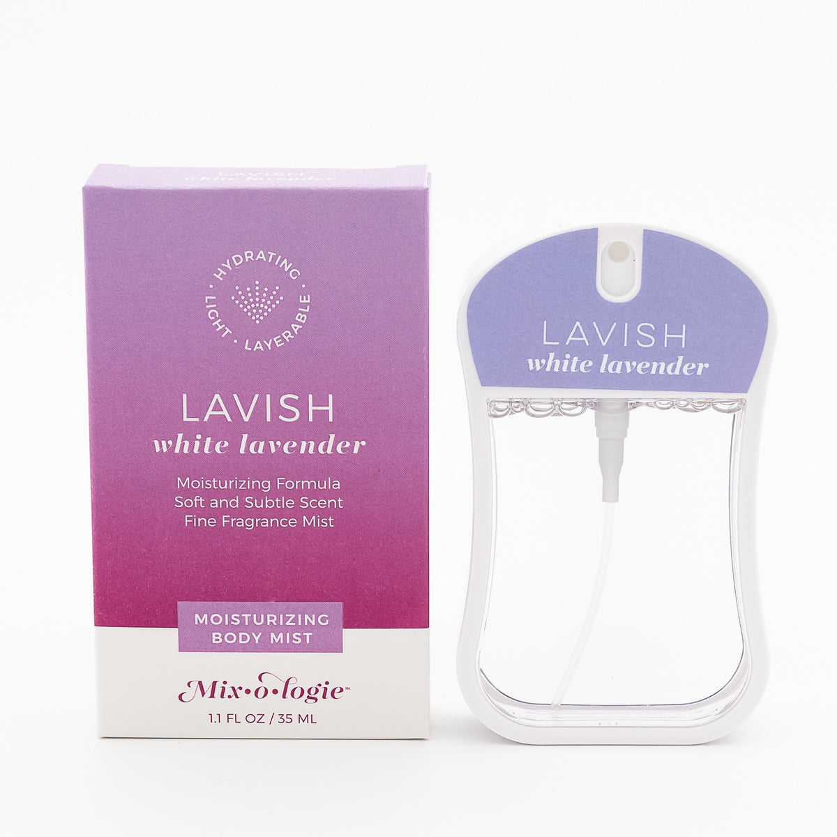 Lavish White Lavender moisturizing body mist spray bottle
