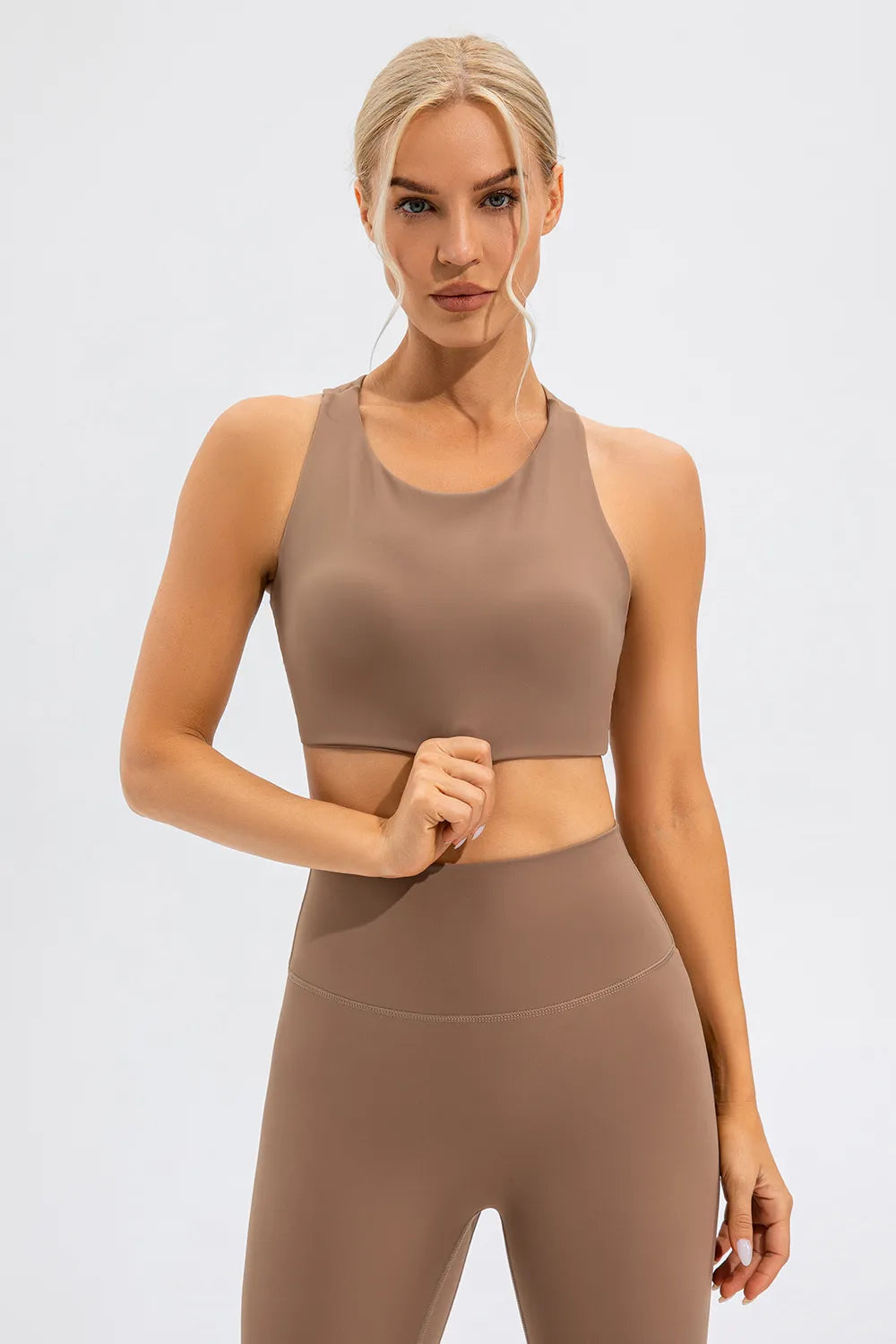 Round Neck Cutout Cropped Active Tank front view 8