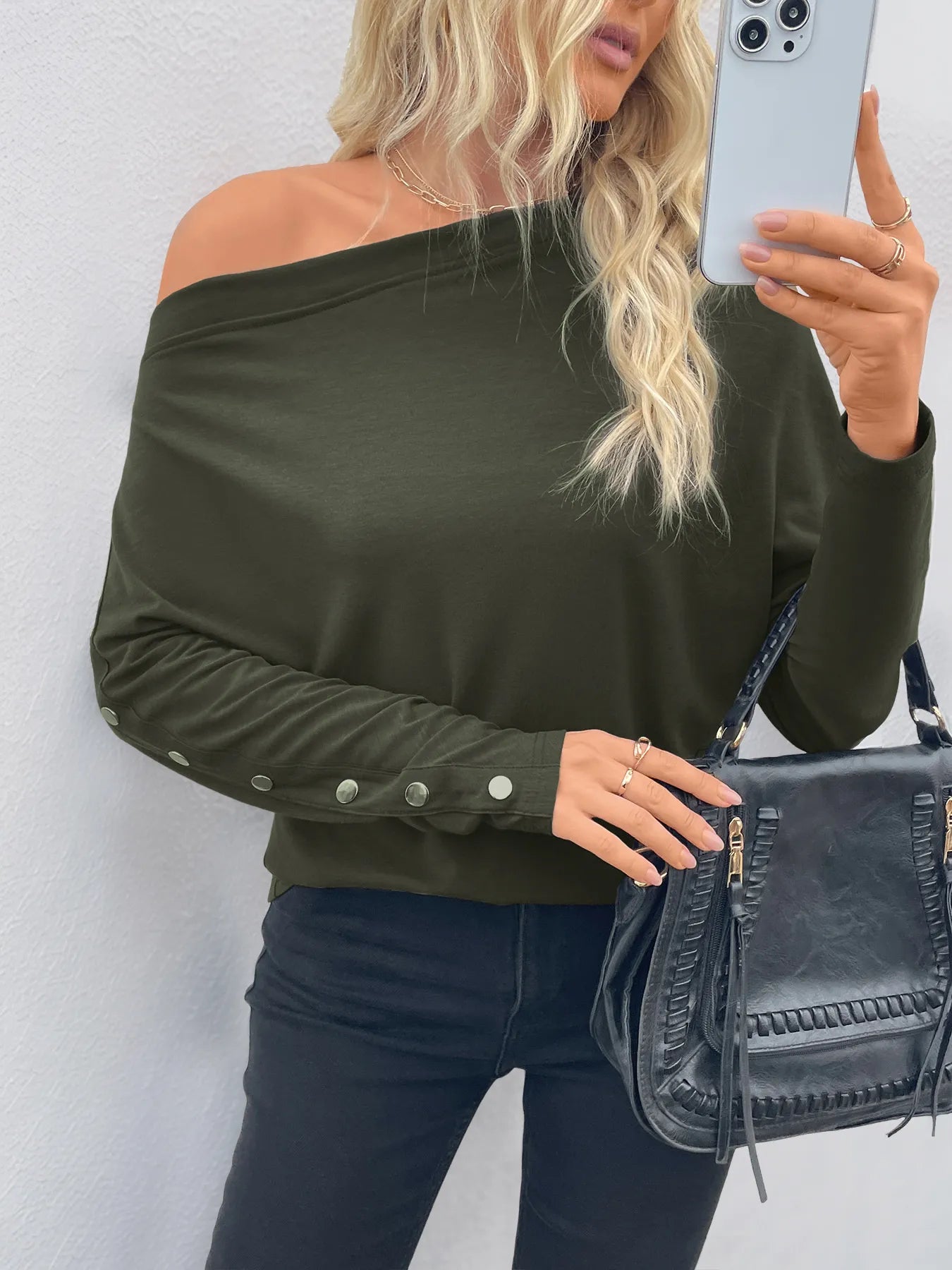 Single Shoulder Long Sleeve T-Shirt - Fashorio