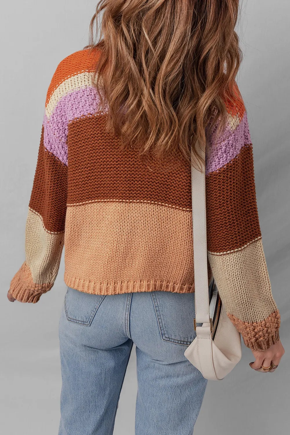 Colorblock Striped Round Neck Sweater - Fashorio