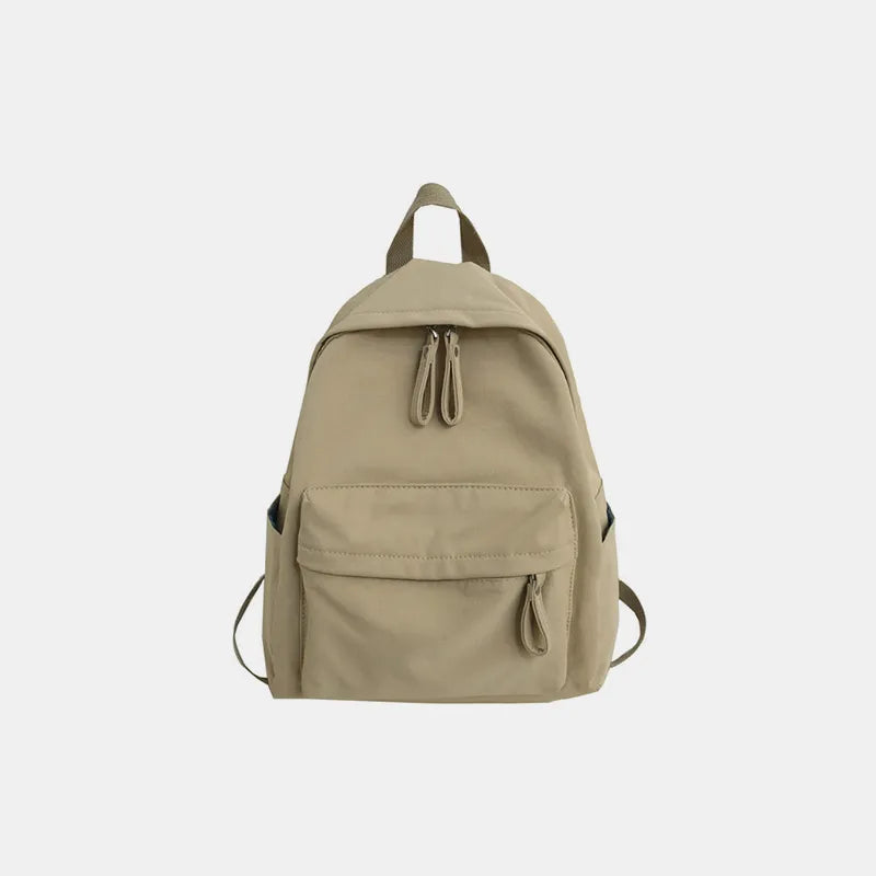 Zip Cotton Backpack Bag Khaki One Size - Fashorio