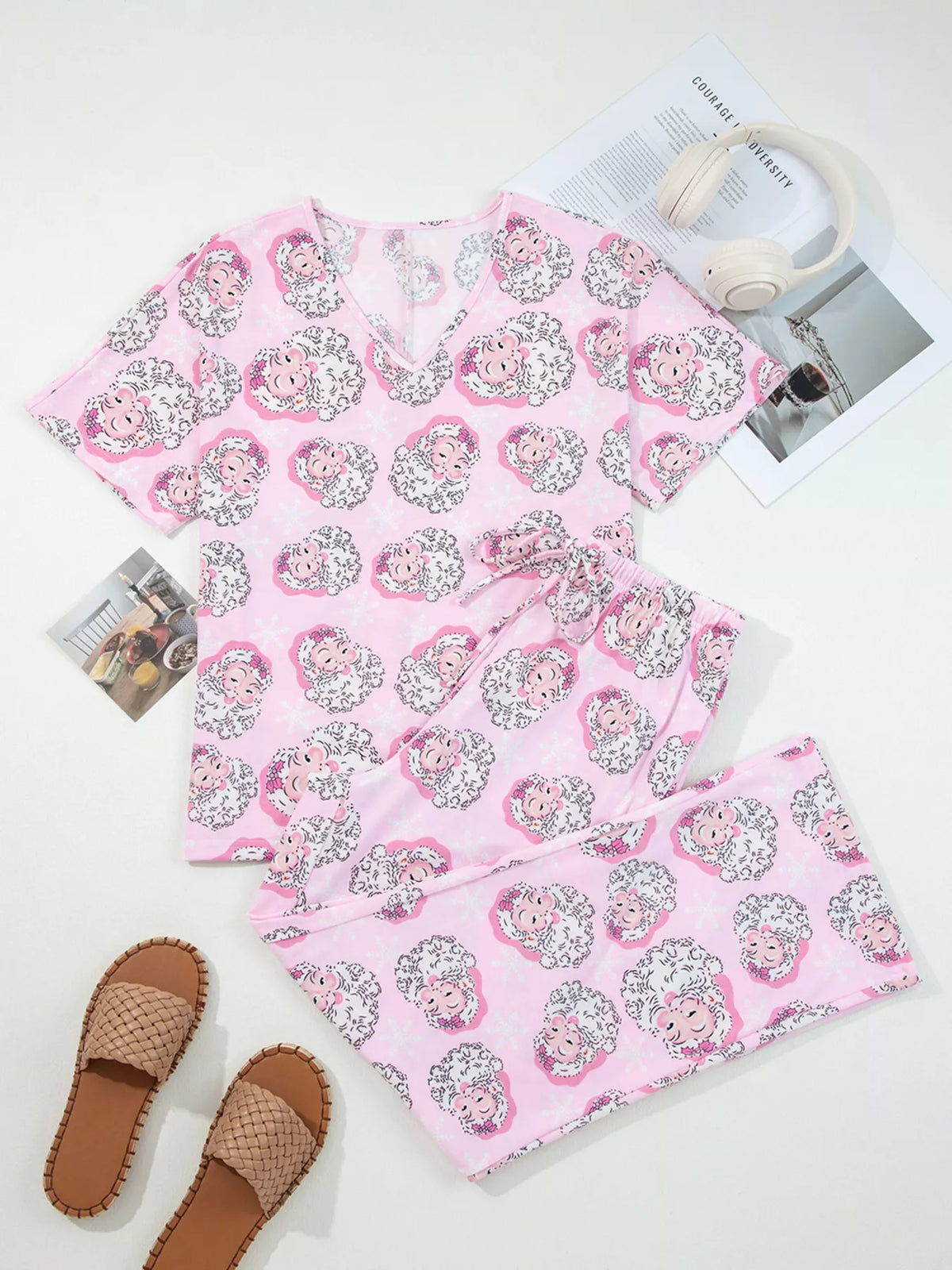 Santa Claus print two piece set tee detail