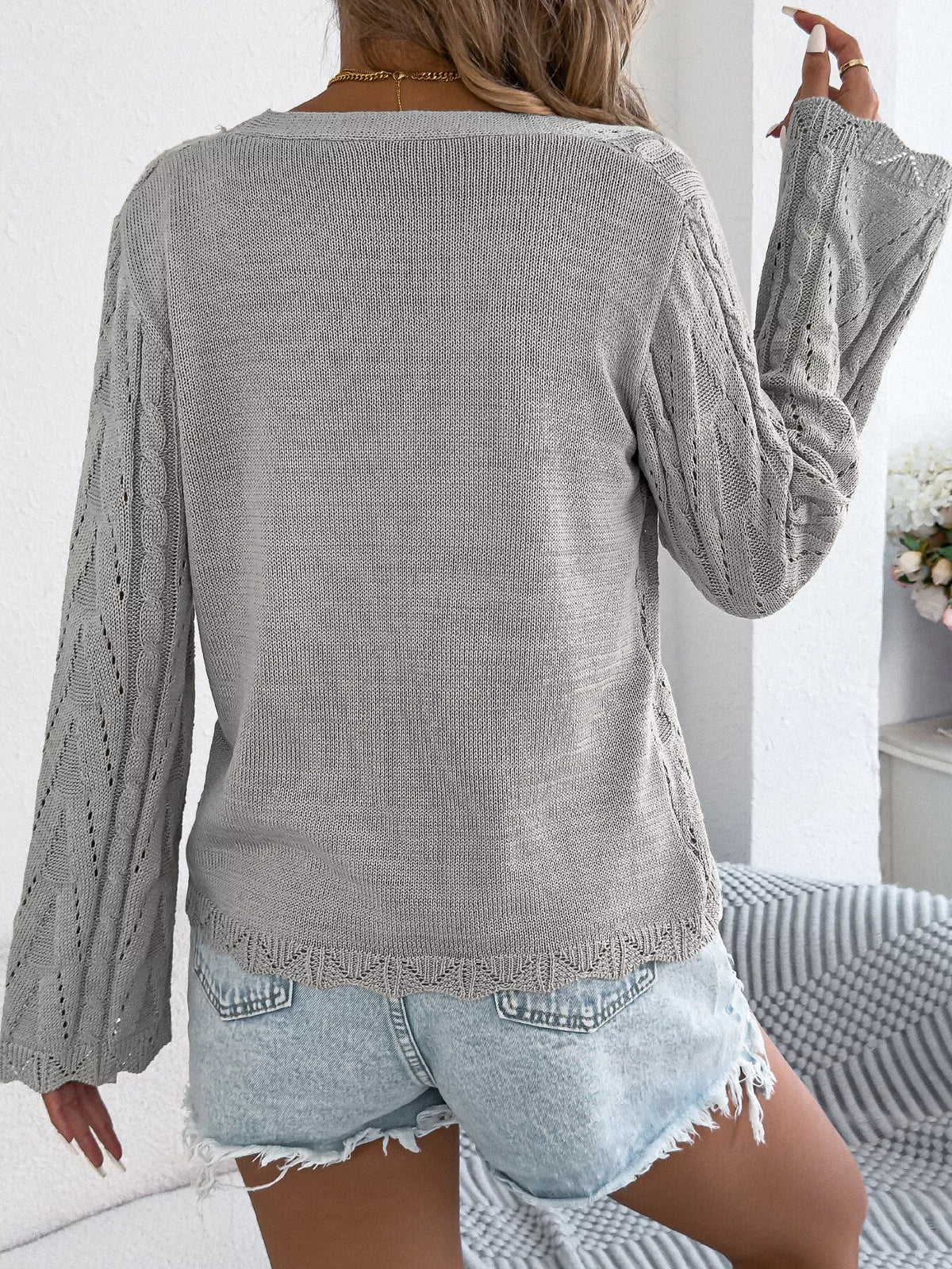 Openwork Tie Front Knit Cardigan, view 8