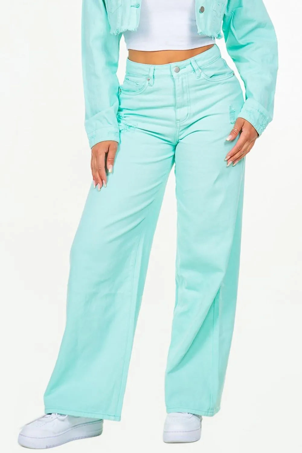 American Bazi High Waist Distressed Wide Leg Jeans - Fashorio
