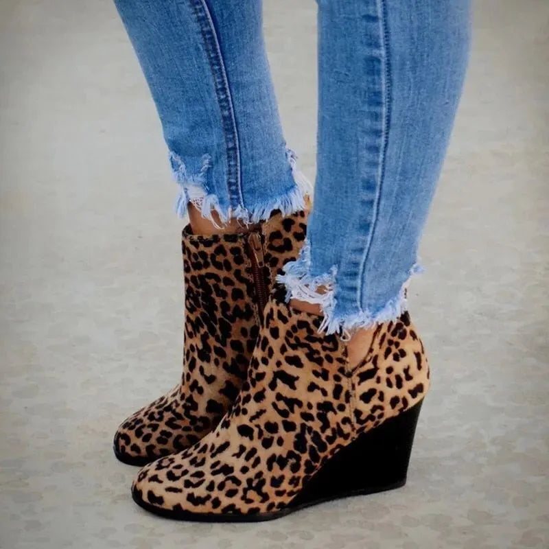 Ochre high heel ankle boots with side zip side profile view