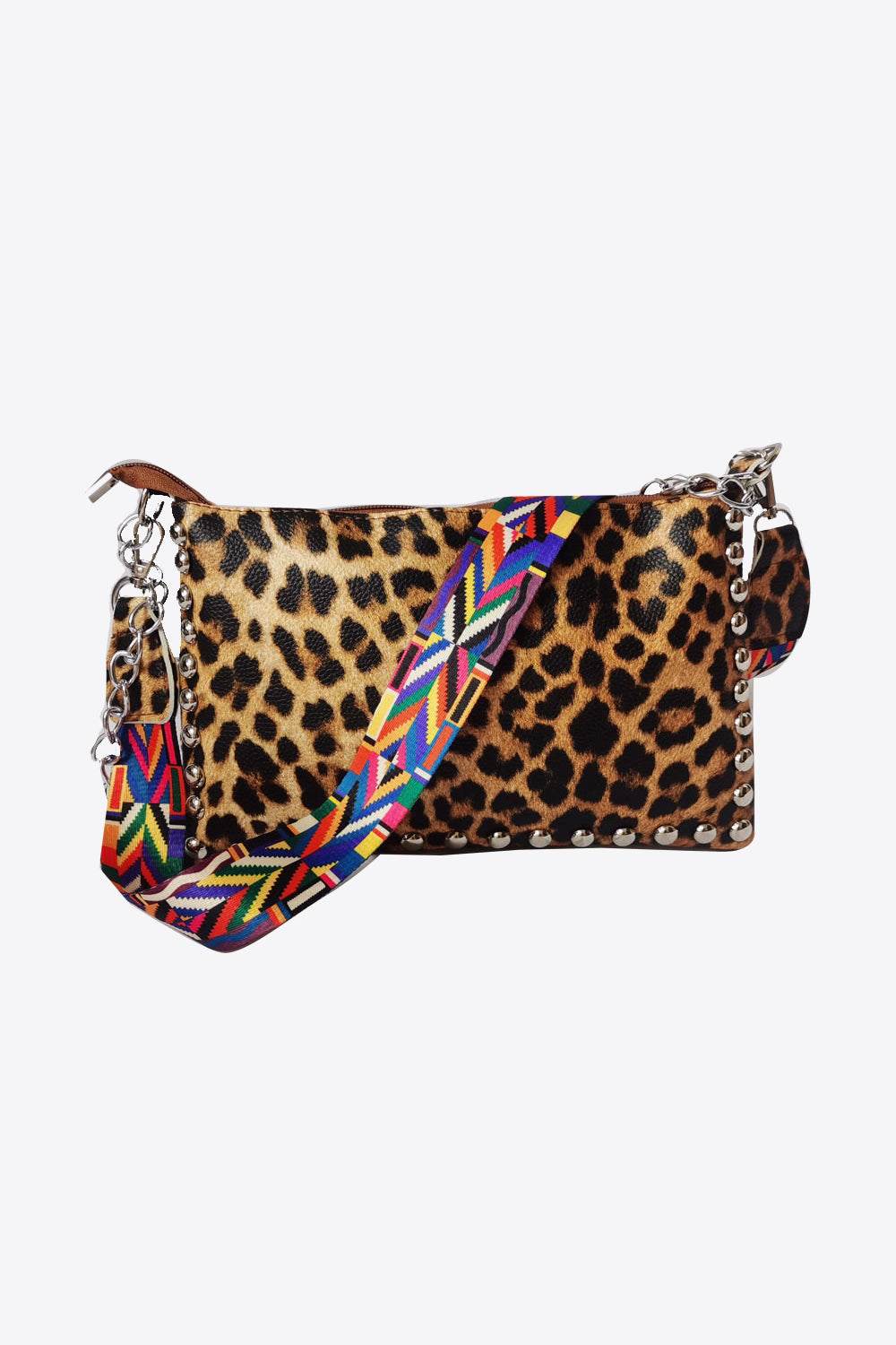 Adored PU Leather Studded Shoulder Bag Leopard One Size - Fashorio
