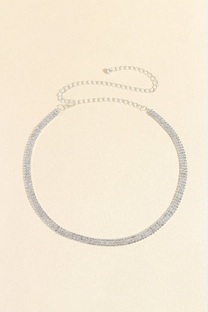 Rhinestones Alloy Belt Silver One Size - Fashorio