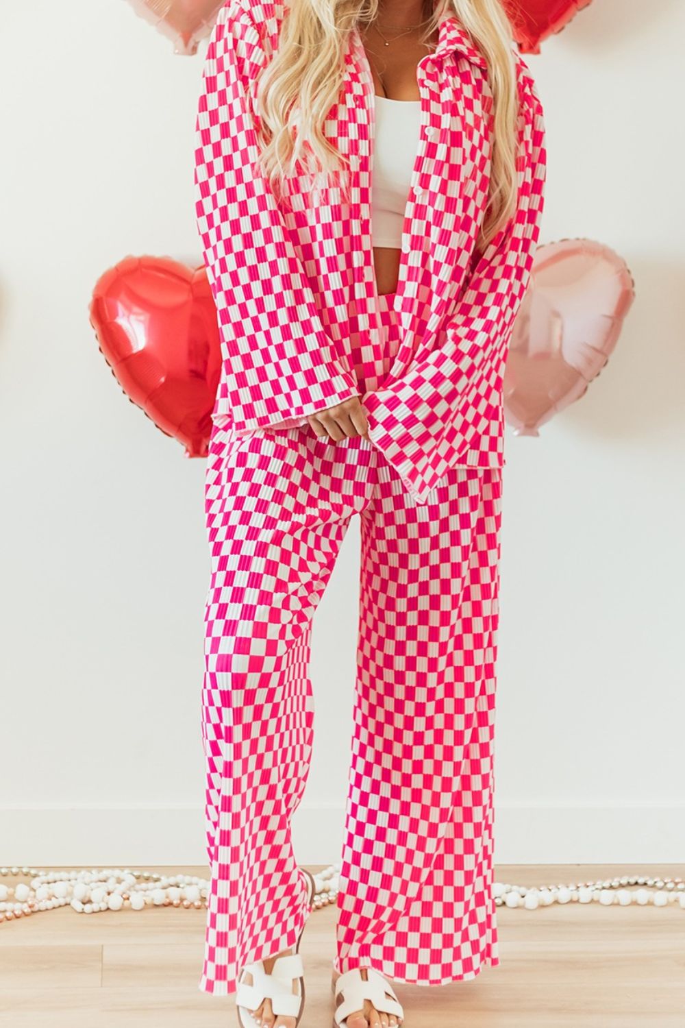 Checkerboard pants close up