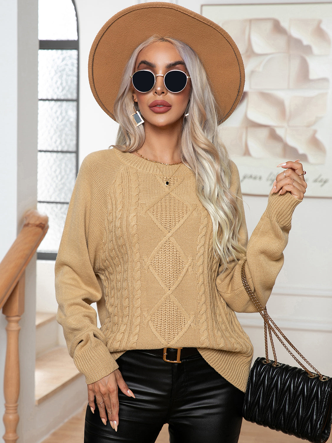 Cable-Knit Long Sleeve Sweater - Fashorio