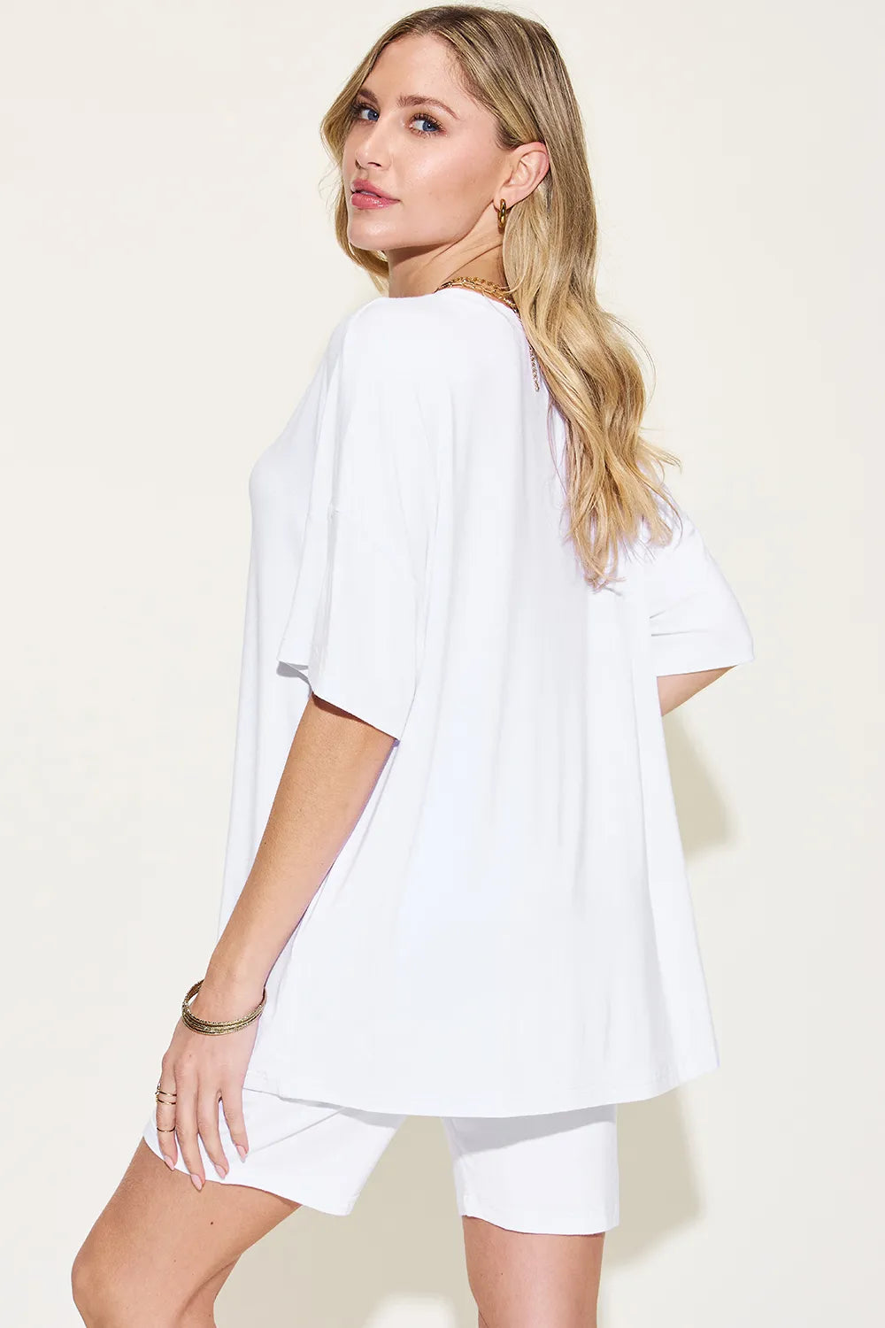 Basic Bae Full Size V-Neck Drop Shoulder T-Shirt and Shorts Set - Fashorio