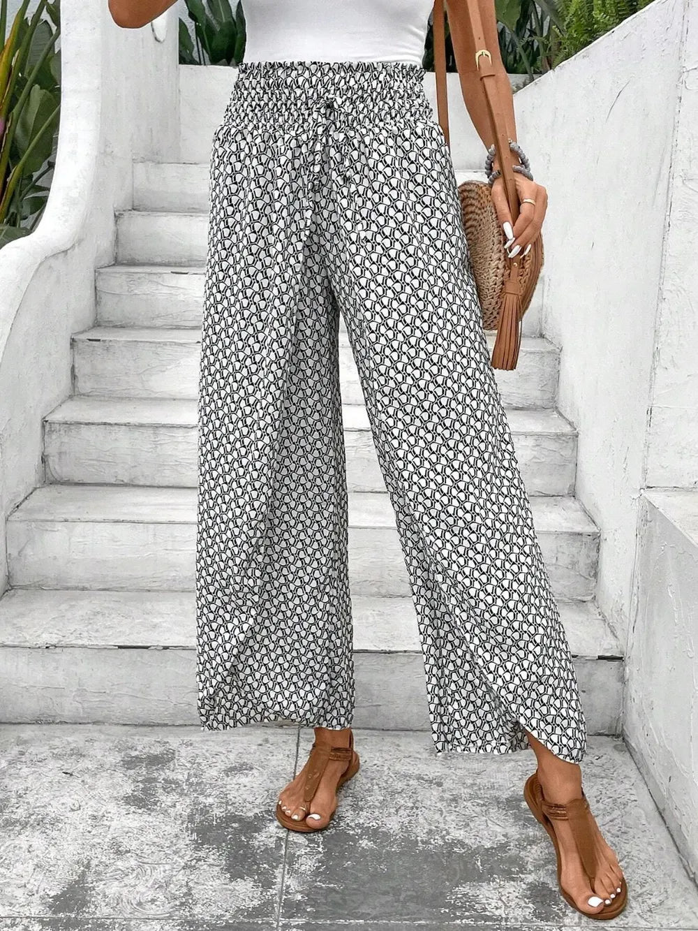 Tie waist wide leg pants full outfit view