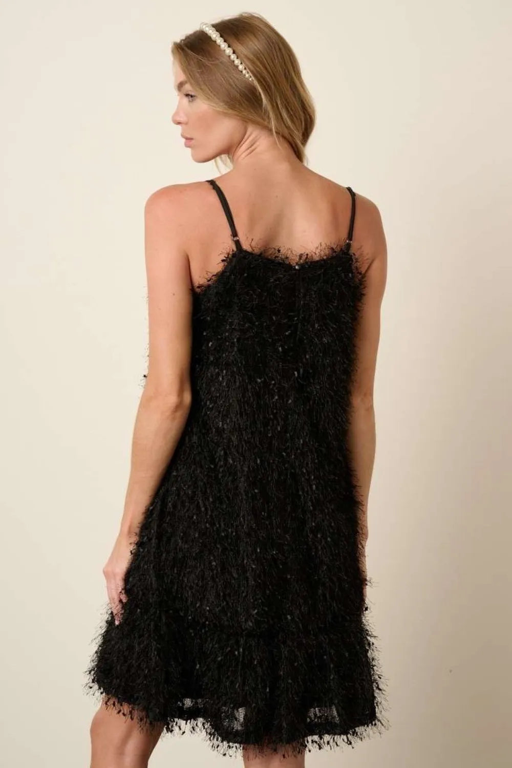Feather Ruffle Hem Mini Cami Dress back view