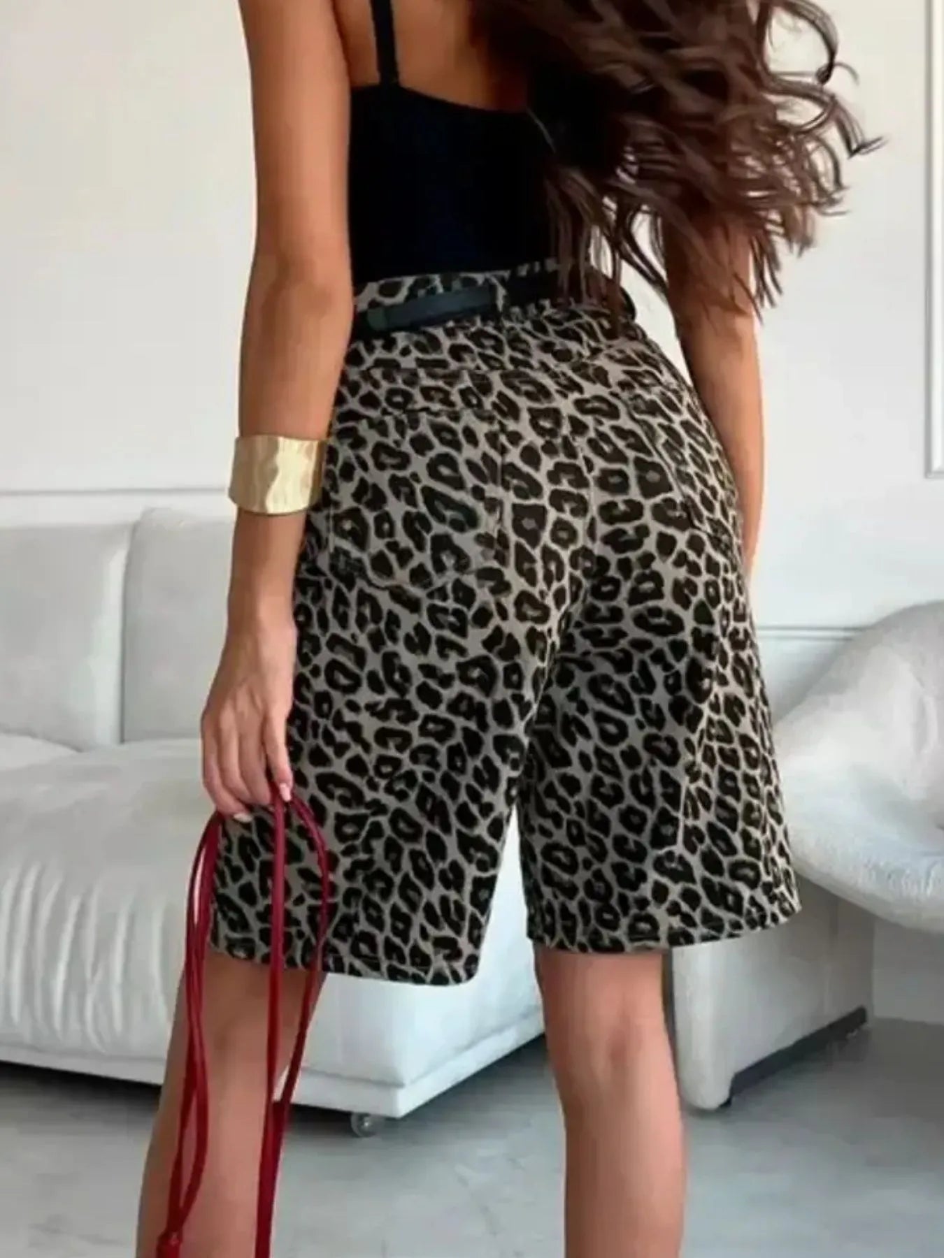 Leopard Print High-Waisted Casual Shorts - Fashorio