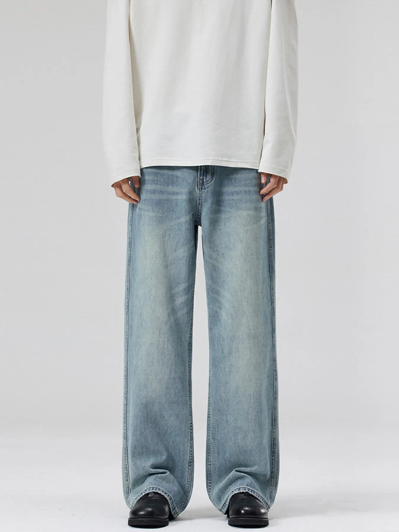 Men's Wide Leg Washed Jeans - Fashorio