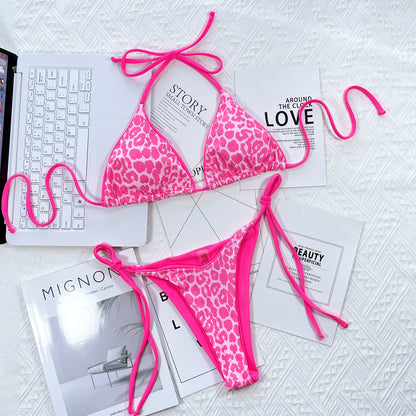 Leopard Print Halter Neck Bikini Set - Removable Padding - Fashorio