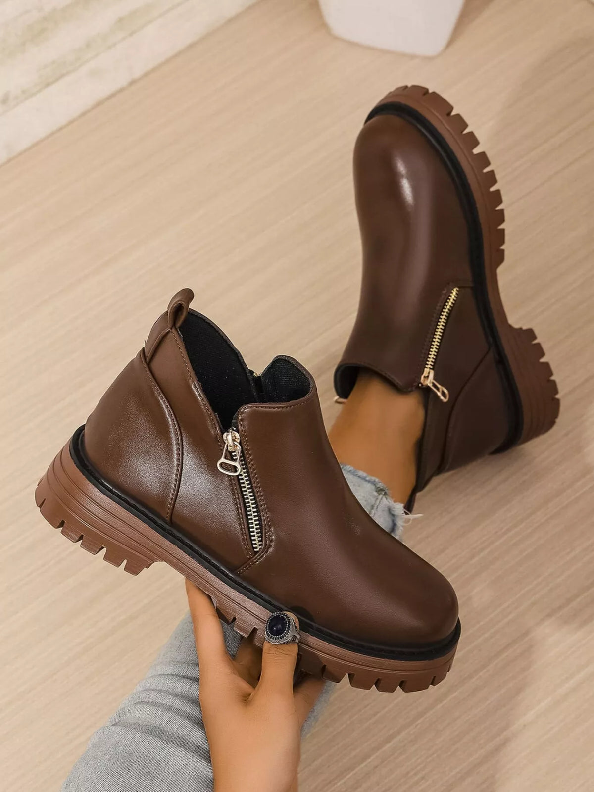 Leather Chelsea Boots with Side Zipper heel and sole detail