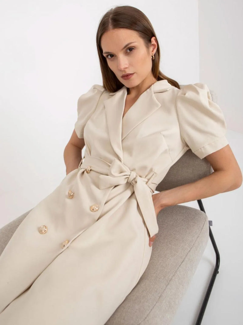 tie waist short sleeve blazer dress front view